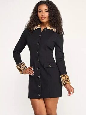 SENI & CADE Juniors' Fur Cheetah Trim Jacket Dress XS $89
